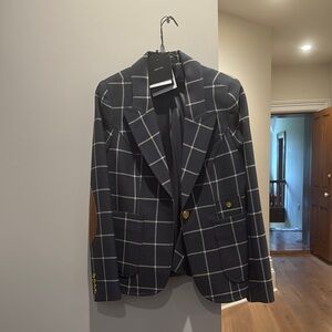 Smythe Navy Plaid Blazer with Elbow Patches